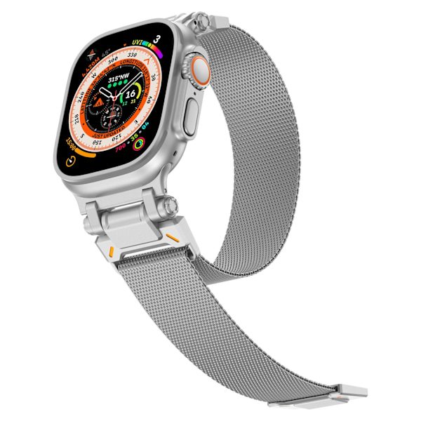 Klockarmband för Apple Watch iWatch 42/44/45/46 10:e generationen/49mm Explorer Milanese Armband - Silver + Pappersförpackning