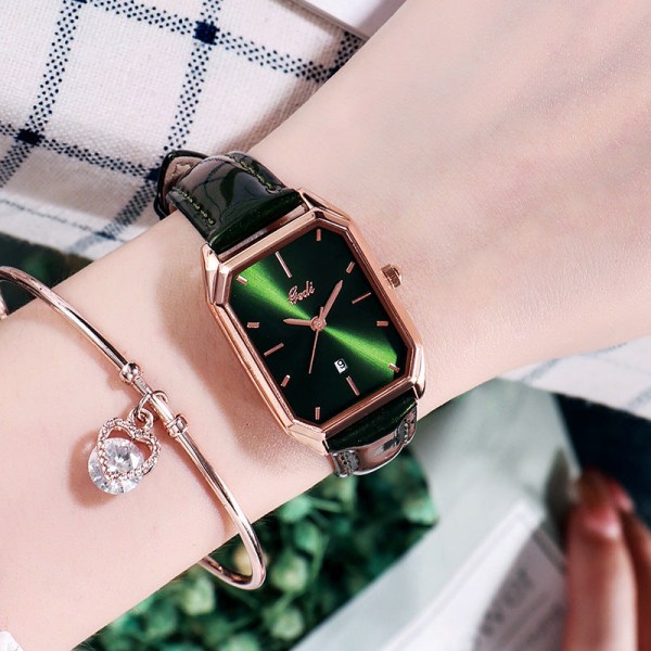 Trendig Enkel Casual Klocka med Bälte Kalender Dam Quartz Vattentät Klocka Cherry blossom powder