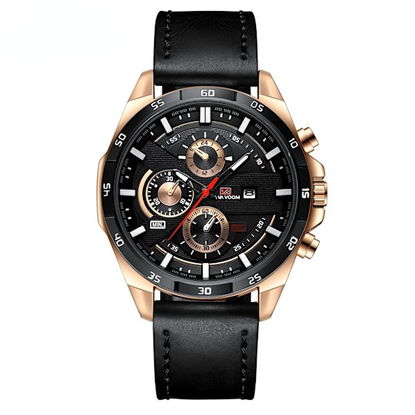 Klokker Herre Sportsklokke Belte Business Kalender Student Vanntett Klokke Casual Quartz Klokke 216PH1 black belt rose gold