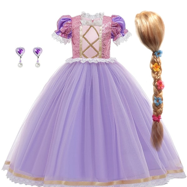 Disney Tangled Rapunzel Princess Klänningar Flickor Cosplay Isabella Kostymer Barn Klä Upp Karneval Festklänning Halloween Kläder 6T(Tag 130) 4pcs Dress set A