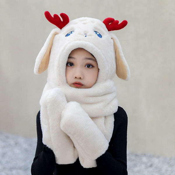 Mjuk halsduk Älgmössa Tredelat Koreansk Stil Trendig Varm Halsduk Öronskydd Integrerat Beige