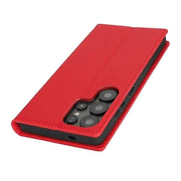 Plånboksfodral i äkta koläder med Litchi-textur för Samsung Galaxy S25 Ultra Red