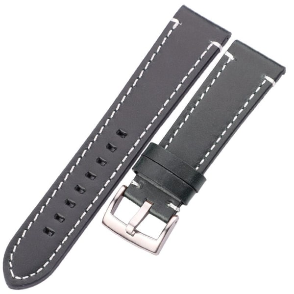 Ekte Skinn Klokkereimer 18mm 20mm 22mm 24mm Svart Mørkebrun Dame Herre Klokkebånd Rem Belte Med Spenne Black silver clasp 22mm