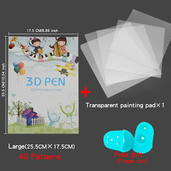 3D-utskriftspenna Ritbok Återanvändbar Färgglad 22/40 Mönster Tjockt Papper Klar Platta Målningsmall för 3D-Penna Barnpresenter Large (40 patterns)