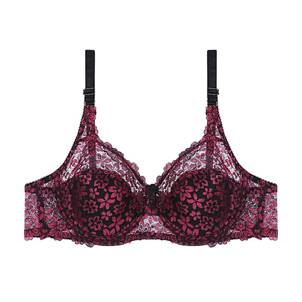 Nya Ankomster Genomskinlig Spetsbroderi Dam BH Sexiga Plus Size Underkläder Bralette Behå Red 80C