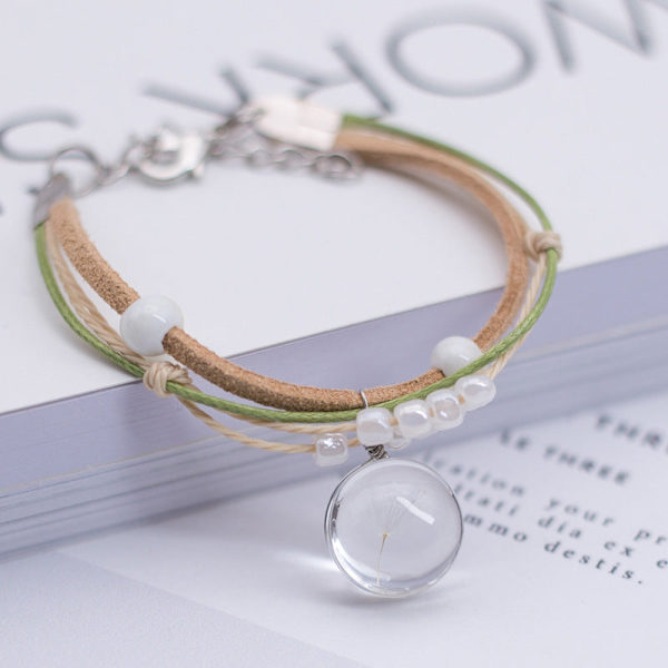Glas Torkad Blomma Växt Armband Koreansk Enkel Personlig Hipster Körsbärsblom Studentpresent Keramisk Prydnad 15 small round leather dandelion