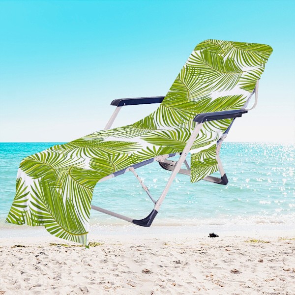 Tropiske Planter Mikrofiber Strandstol Betræk Håndklæde Med Lomme Udendørs Hurtigtørrende Bærbar Have Pool Loungestol Tæppe 26 73x210cm