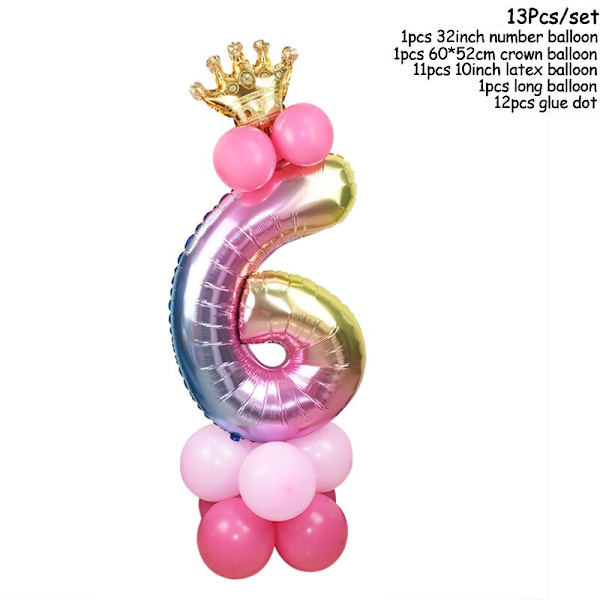 Regnbue Enhjørning Bursdagsfest Dekorasjon Engangsservise Sett Enhjørning Ballong Jente Baby Shower Barn Bursdagsfest Utstyr number6 set6