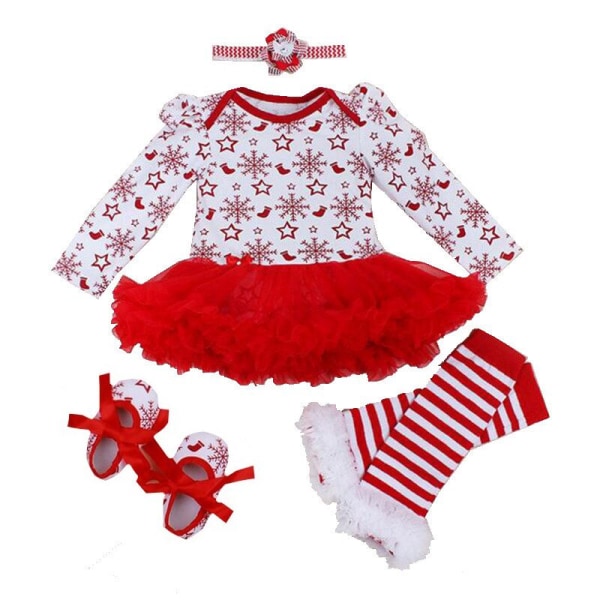 Långärmad Jul Nyfödd Baby höst Spetsdesign Romper Jumpsuit Pannband 4 st ropa bebe Jul Cosplay Costum as photo7