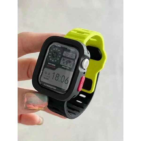 Urrem til Apple Watch iWatch S10-42mm fluorescerende grøn sort + mat sort skal