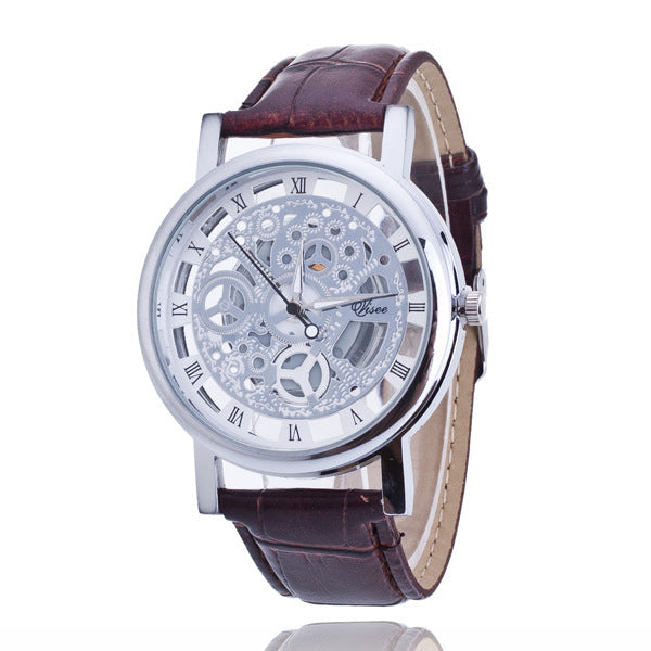 Ikke-Mekanisk Herreur 'S Quartz Ur Dobbeltsidet Gennemskåret Ur Til Mænd Gold plate black strap