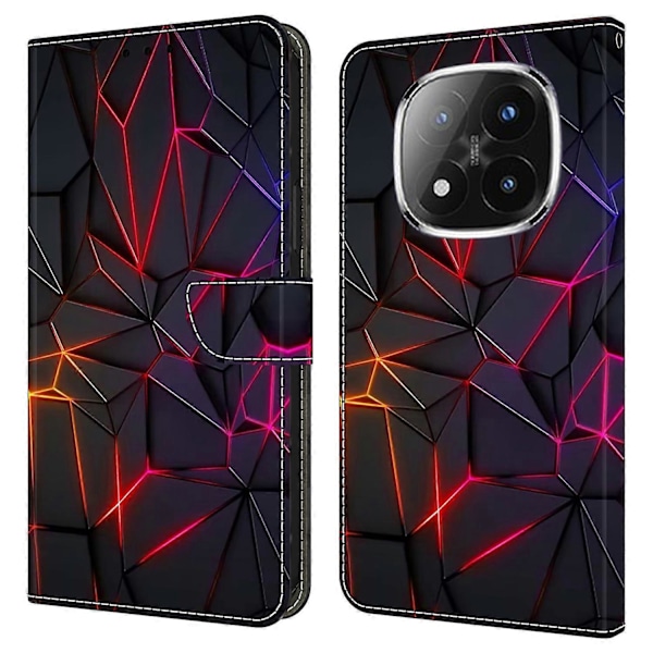 Fodral för Xiaomi Redmi Note 14 Pro+ 5G med kortfack, mönstrad tryckt TPU+PU läder flip telefonfodral Red Cracks