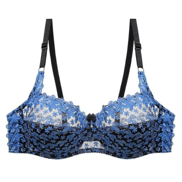 Kvinnor Spetsbroderi Sexig Transparent Kvinnor Underkläder BH Plus Size BH BH Bralette Färg Patchwork BH Blue 75C