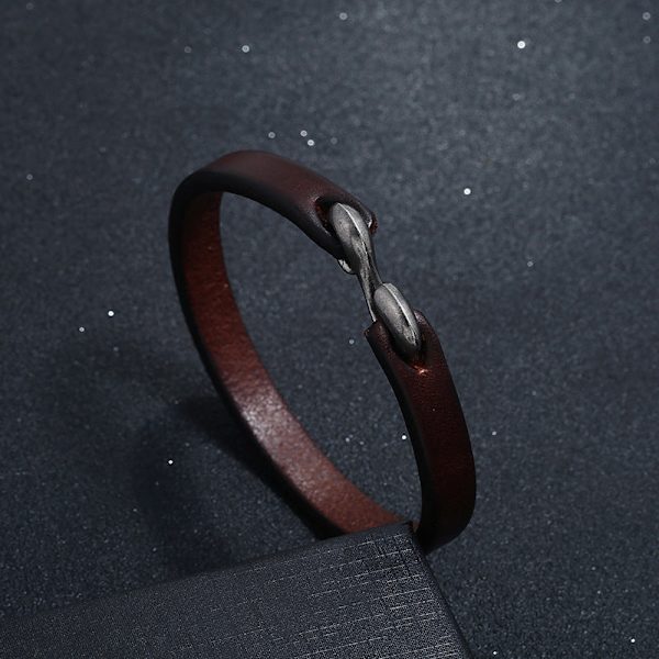 Retro Enkelt Armband i Nötskinn Ornament Mode All-Match Punk Rock Läderarmband Khaki 21.5CM