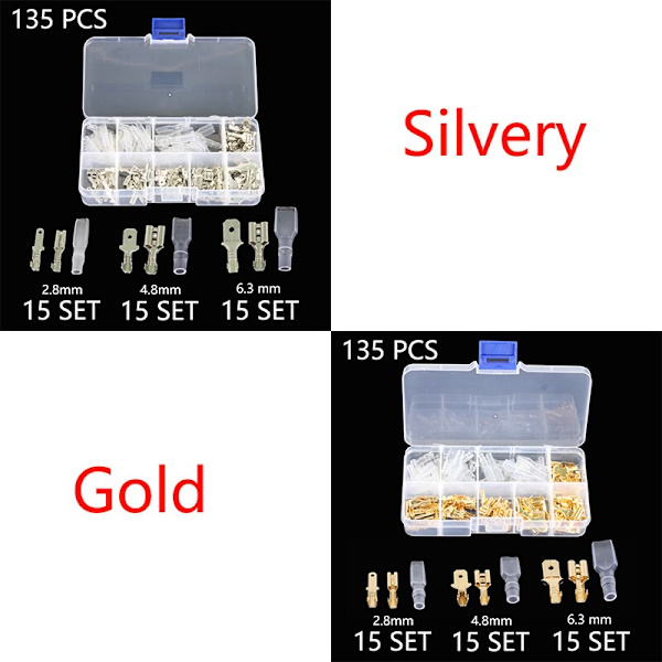 135/270/315 kpl 2,8/4,8/6,3 mm puristusliittimen eristystiivistejohtimen liitin uros- ja naaraspuolinen pistoke jousiliitinsarja 135 PCS Gold