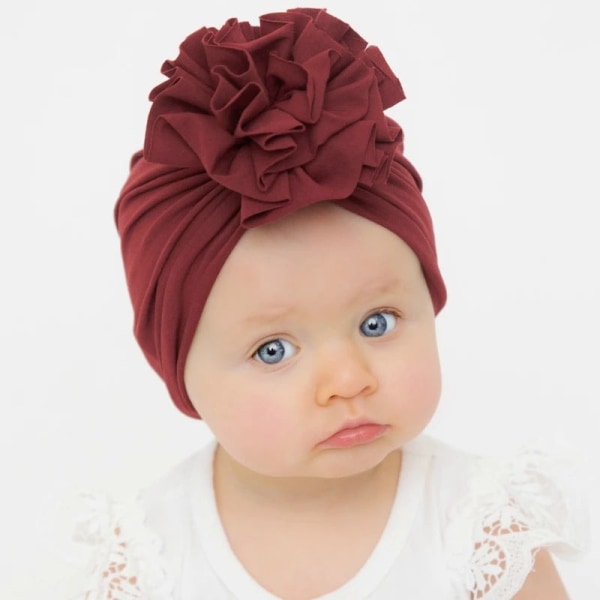 Ny Babyhue Børns Plisserede Blomster Babyers Strikkede Bomuldshue 18 Farver #17 caramel color