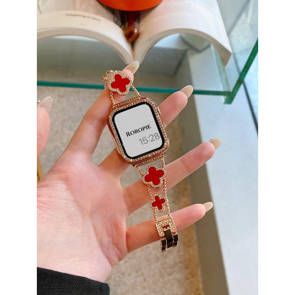 Kellon ranneke Apple Watch iWatch 38/40/41/42 S10mm yleismallin ruusukultainen ketju punaiset lehdet