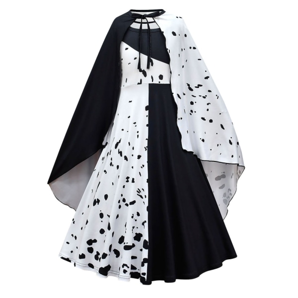 Film Cruella De Vil Cosplay Kostymer Barnklänning Svart Vit Maid Dress Halloween festklänning med kappa peruk 80589cloak 01 120