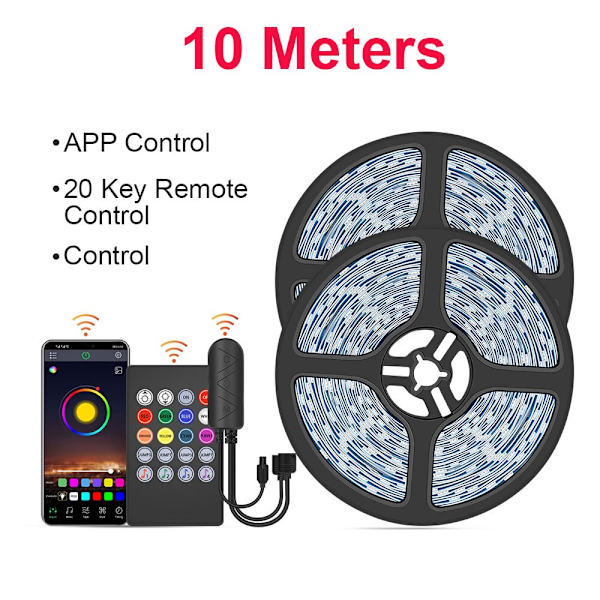 LED Strip Ljus RGB 5050/SMD2835 Flexibel Ribbon DIY Led Ljus Strip RGB Tejp Diod DC 12V bluetooth Julbelysning 5050 music 20key 10m 0 - 5W