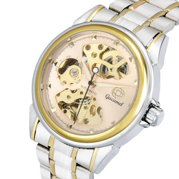 Automatisk Mekanisk Klocka Business Dubbelsidig Urholkad Mode Herrklocka Golden white surface steel belt