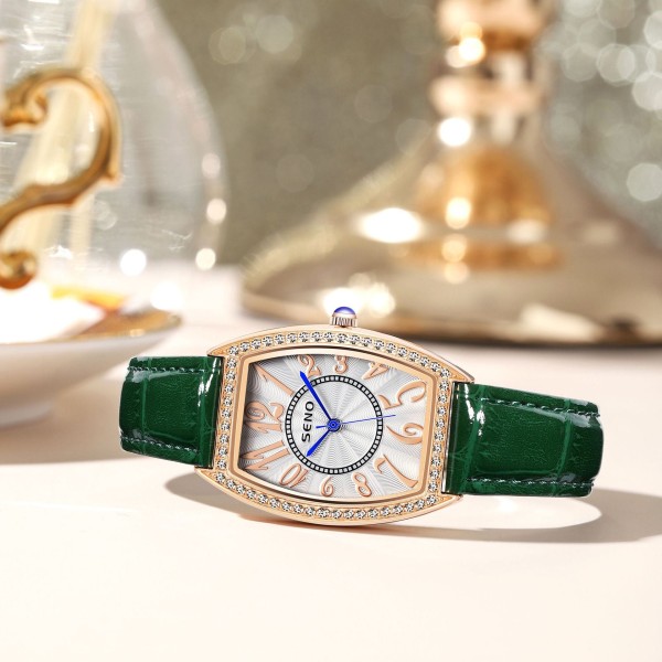 Rektangulärt bälte Mode Watch Watch för kvinnor Rose gold Green Belt
