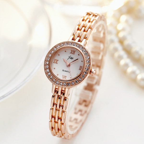 Koreansk Modeur Dame Studenterarmbånd Dameur Casual Quartzur Modeur gold strap white plate