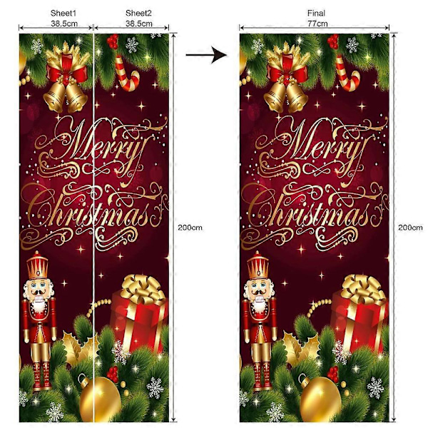 Dww-Självhäftande 3D-dörrdekal med jultema, röd bakgrund (77x200 cm), PVC-väggdekal för väggdekoration i vardagsrum, kök, sovrum, hall