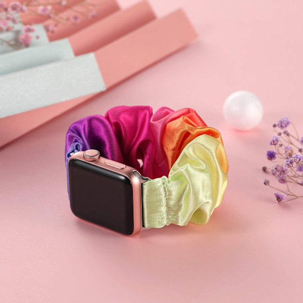 Scrunchie-ranneke Apple Watch -rannekkeelle 44mm 40mm iWatch 42/38mm Joustava Nylon Solo Loop älykäs rannekoru applewatch serie 5 43 SE 6 Black red flower 42mm or 44mm