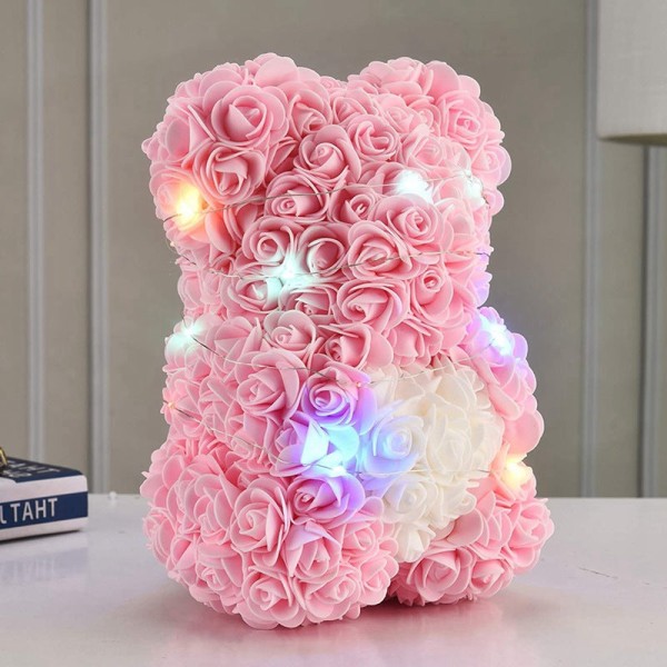Julegave Rosebjørn PE Skum Kunstig Blomst Jente Valentinsdagsgave Fargerike Lys Kjærlighet Rosebjørn White love pink bear 25cm high