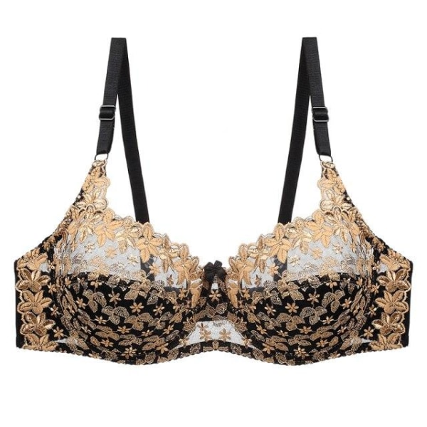 Sexig transparent BH med spetsbroderi för kvinnor, plus size behå, bralette, färgpatchwork-BH Blue 75C