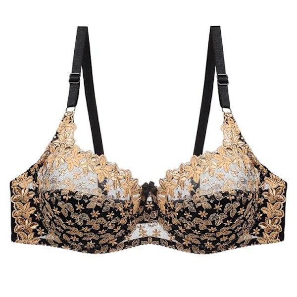 Sexig transparent BH med spetsbroderi för kvinnor, plus size behå, bralette, färgpatchwork-BH Red 80C