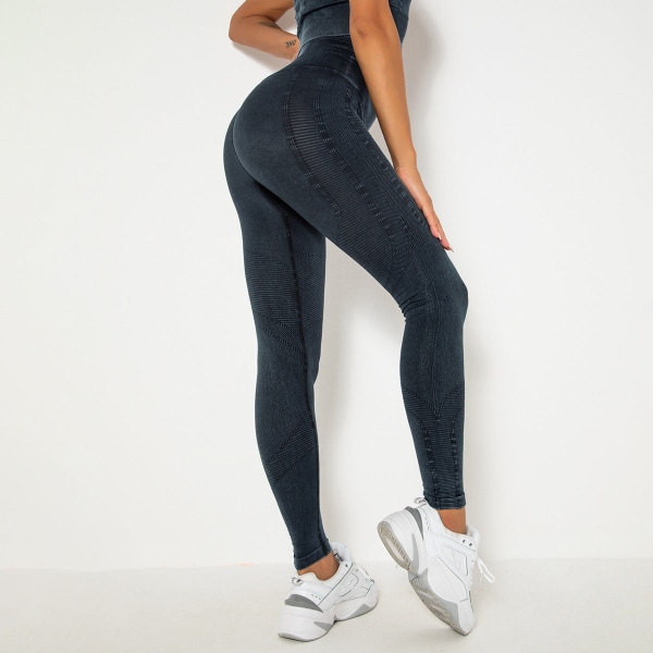 Sömlösa tvättade yogakläder Sport löpning Fitness byxor Tight High elastisk långärmad yoga tredelad kostym gray L