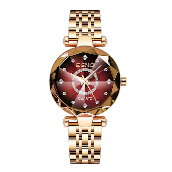 Ocean Heart Märke Stjärnklar Himmel Diamantyta Ljus Multi-Yta Glas Massivt Stålarmband Dam Vattentät Klocka Rose gold elegant purple face
