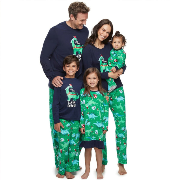Julepysjamas Matchende Familiepysjamaser Trykte Baby Gutter og Jenter Barn & Baby Dinosaur Foreldre-Barn Pysjamas Green MEN ：XXL