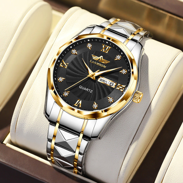 Watch Kalender Quartz Watch Automatisk icke-mekanisk watch Diamond Watch Armband Male LS003 blue bottom golden edge