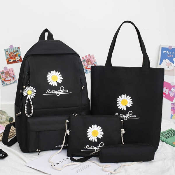 4 st/set Skolryggsäckar för damer Skolväska Daisy Canvas för tonårsflickor Student College Bokväska Pojkar Portfölj Bolsas Mochilas A  Army Green Backpacks