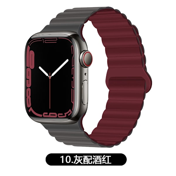 Klockarmband för Apple Watch iWatch för 1-9 generationerna 42/44/45/49mm 10 grå med vinrött