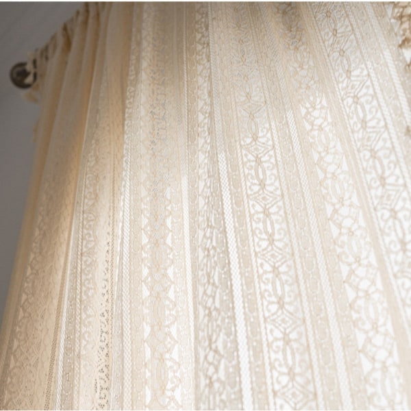 Ihålig spetsgardin Beige Geometrisk Blomma Vardagsrum Sovrumsgardin Beige Clover tassel hook curtain 150 width * 220CM height