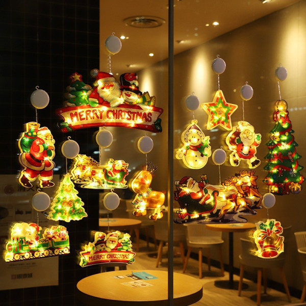 Vindusklistremerker Hengende Lys Juledekorasjonslys Utstillingsvindu Butikk Led Sugekopplampe Små Fargede Lys Family photo (10 small and 3 large)