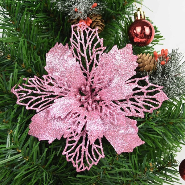 5kpl 9-16cm Glitter Keinotekoiset Joulukukat Joulukuusen Koristeet Kotiin Tekokukat Joulukoristeet Uuden Vuoden Sisustus Pink 16cm