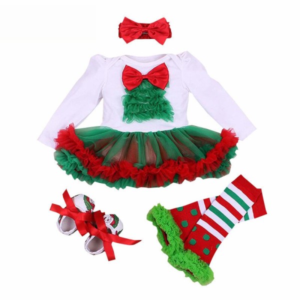 Långärmad Jul Nyfödd Baby höst Spetsdesign Romper Jumpsuit Pannband 4 st ropa bebe Jul Cosplay Costum as photo7