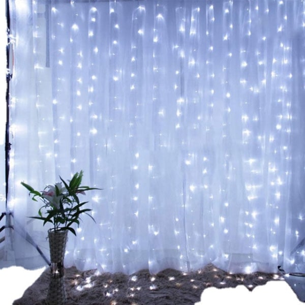 Jule USB Gardin Lyslenke Lys Fjernkontroll Fairy Light Juledekorasjon for Hjem Bryllupsfest Høytidsbelysning White 3M x 1M