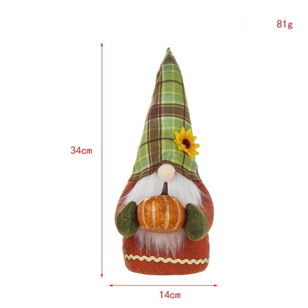 Kurpitsa-asusteet Kääpiöpehmolelu Söpö Halloween Kasvoton Kääpiötonttu Koriste Puutarhahuoneen Sisustus Kodin Tarvikkeet Yellow plaid hat