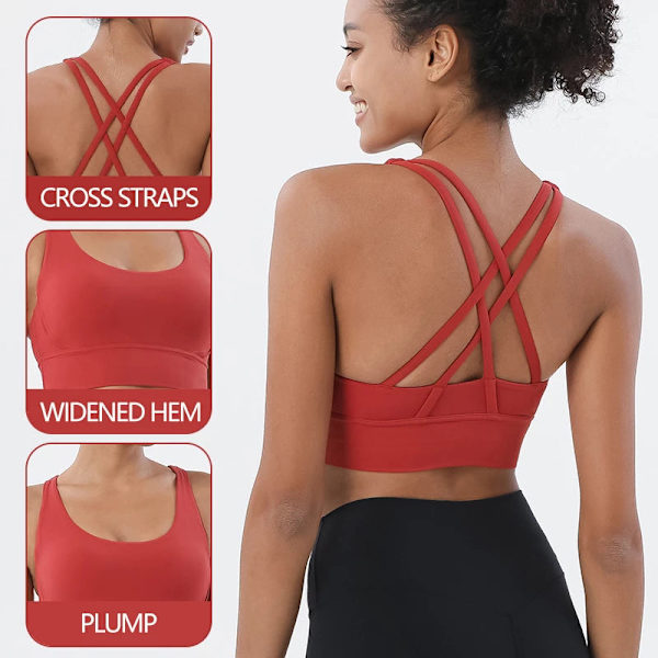 Yoga Sport-BH för Kvinnor Nylon Topp Andningsbara Underkläder Black M
