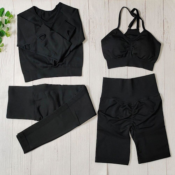 Yoga Sett Treningsklær Sexy Sportsklær For Kvinner Black 3Pcs set S