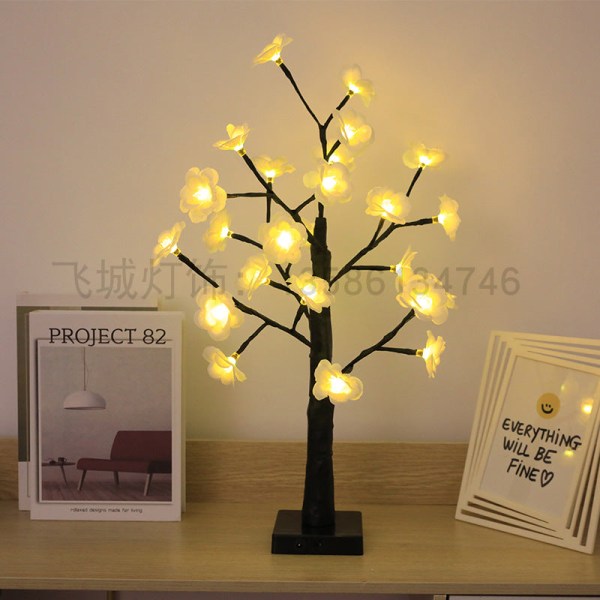 LED Kunstigt Træ Lys Farvede Lys Julefestival Værelse Sengelampe Dekorativ Bordlampe Sølv Birk Lille Natlampe 60cm black silver birch light USB battery box dual-purpose