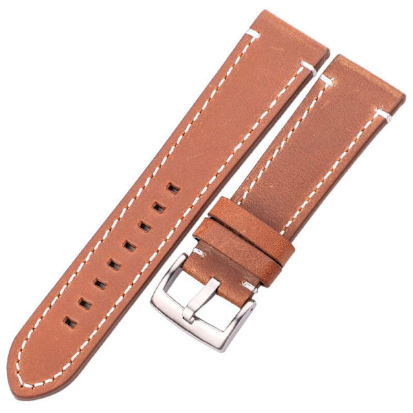 Äkta Läder Klockarmband 18mm 20mm 22mm 24mm Svart Mörkbrun Dam Herr Klockarmbandsrem med Spänne Brown silver clasp 18mm