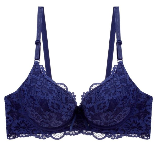 Sexig Spets Push Up BH Dam Plus Size BC Kupa Stor Damunderkläder Bralette Blomma Ren Mässingsbroderi Underkläder Blue 38B