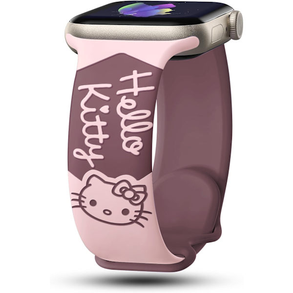 Klockarmband för Apple Watch iWatch 42/44/45/49mm tvåfärgad stor KT-katt rosa + rökig lila