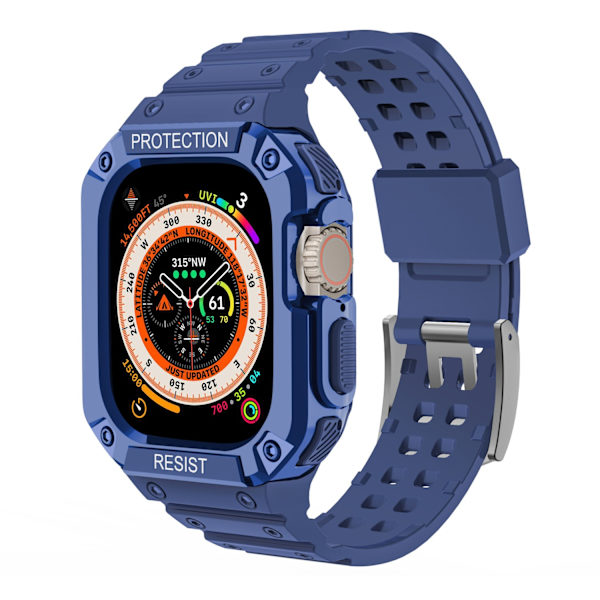 Kellon ranneke Apple Watch iWatch 42/44/45MM tummansininen + sininen kehys